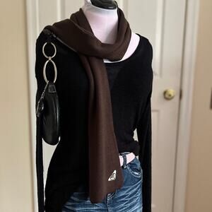 VTG Y2K Roxy | Brown Knit Logo Detail Scarf | Grunge Accessory